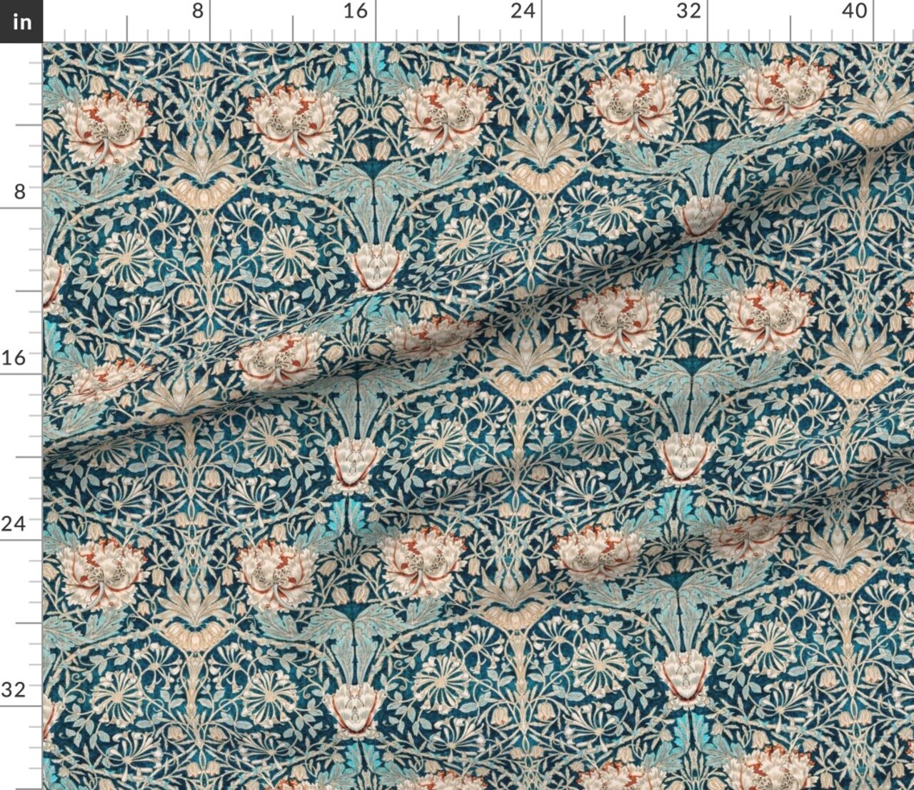 Teal Victorian William Morris Antique Vintage Historical Timeless Classic Traditional Large Scale Custom Printed Fabric by Spoonflower Various Fabrics by the Yard or Fat Quarter